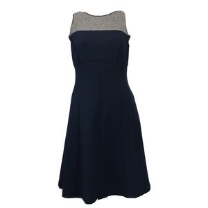 Ann Taylor LOFT Dress 4 Navy Blue‎ Gray Color Block Empire Stretch Work Career